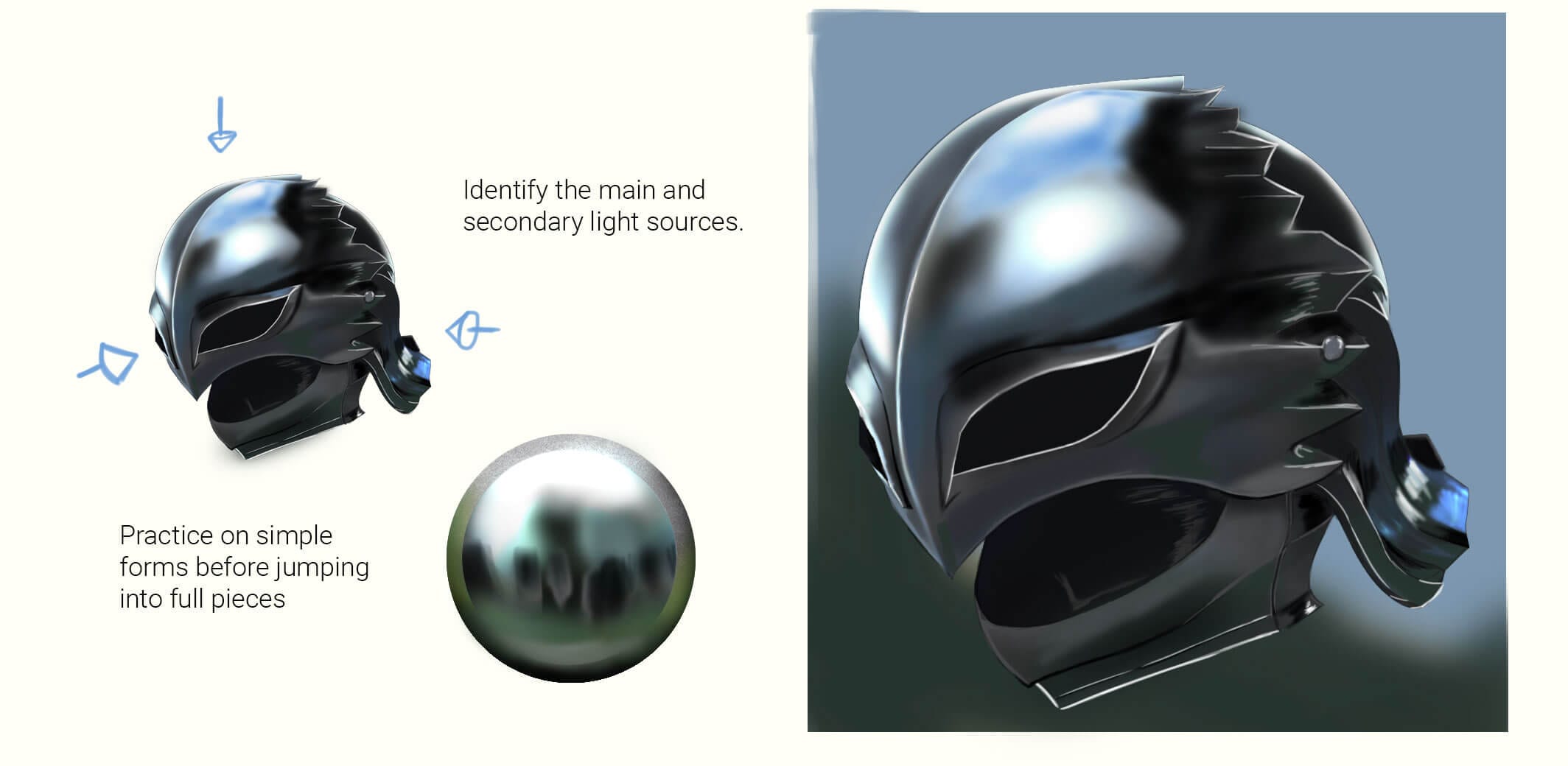 How to Paint Realistic Metal: The Complete Guide for Digital Artists 3 Illustration of Adding Reflected Light for Metal painting