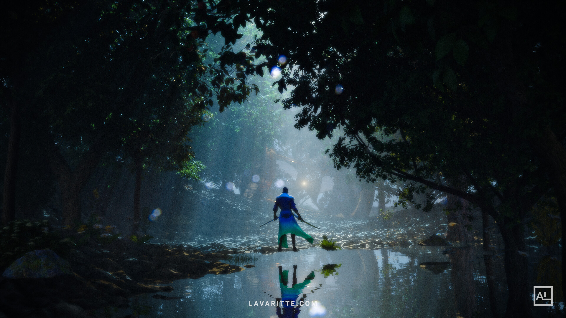 A figure stands in the forest