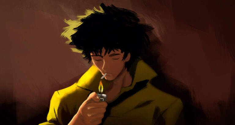 image of an anime character lighting a cigarette